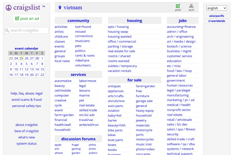 Craigslist is a classified ads platform for buying and selling locally