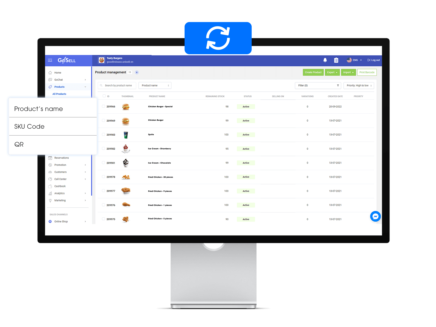 Product attributes (SKU code, price, color, size) are synchronized from channels to one single admin page.