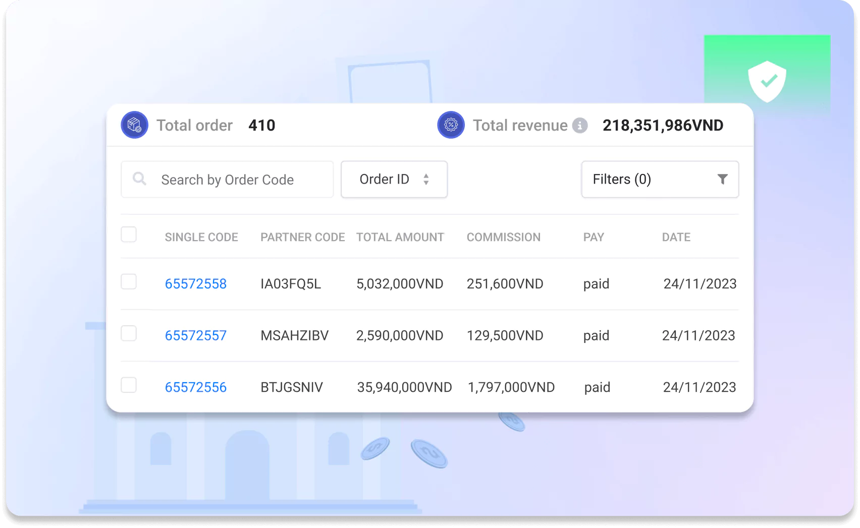 Manage commission payments for the affiliate marketing system