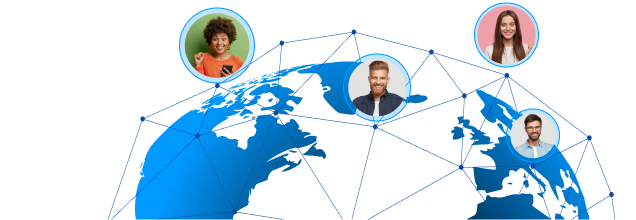 Illustration representing the global customer reach of an online store via a connected network.