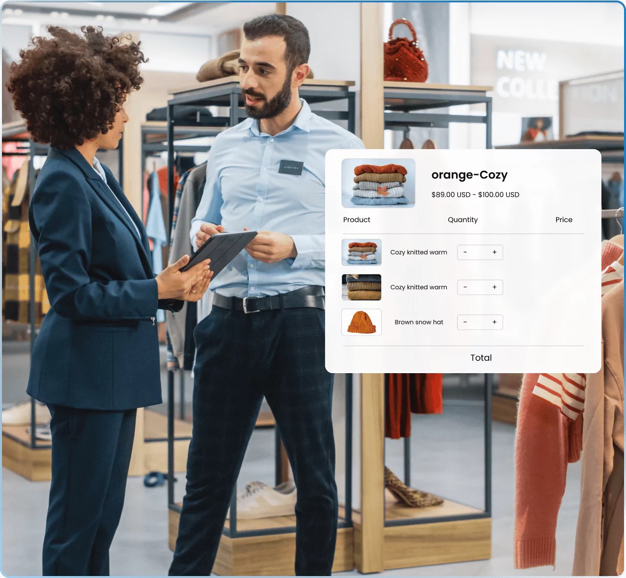 Retail staff using GoSELL's integrated POS system on a tablet for checkout.